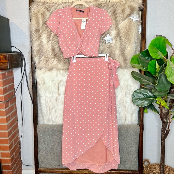 Abercrombie & Fitch Pink Polka Dot Crop Top & Wrap Skirt Set